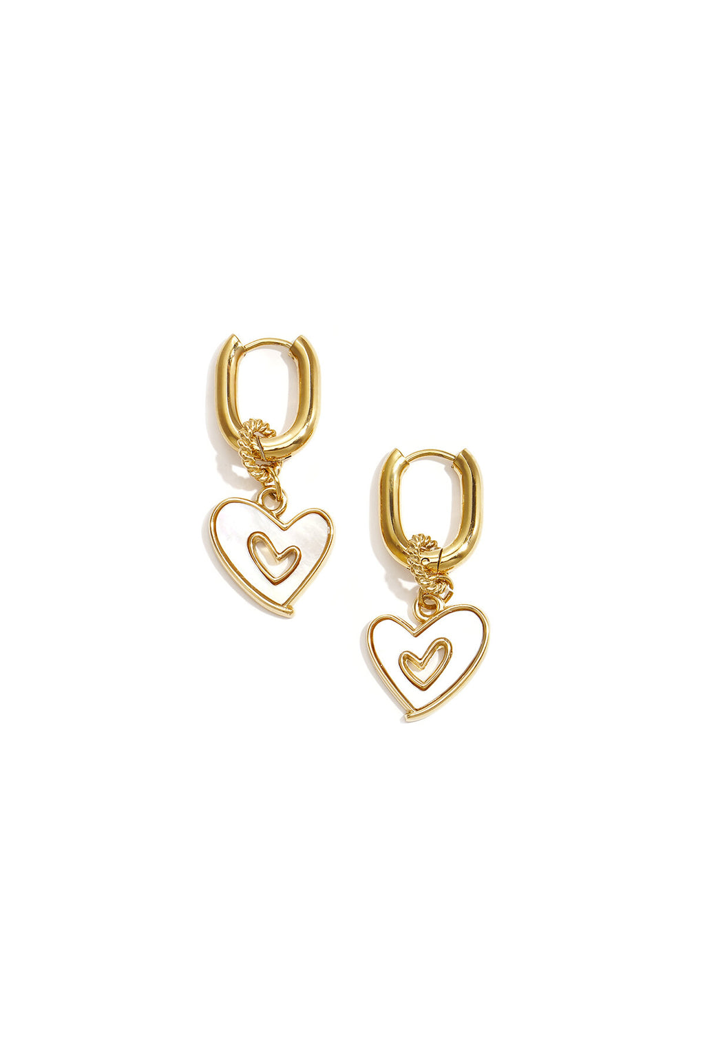 Pendientes Cuore Bianco · corazón de nácar en acero dorado