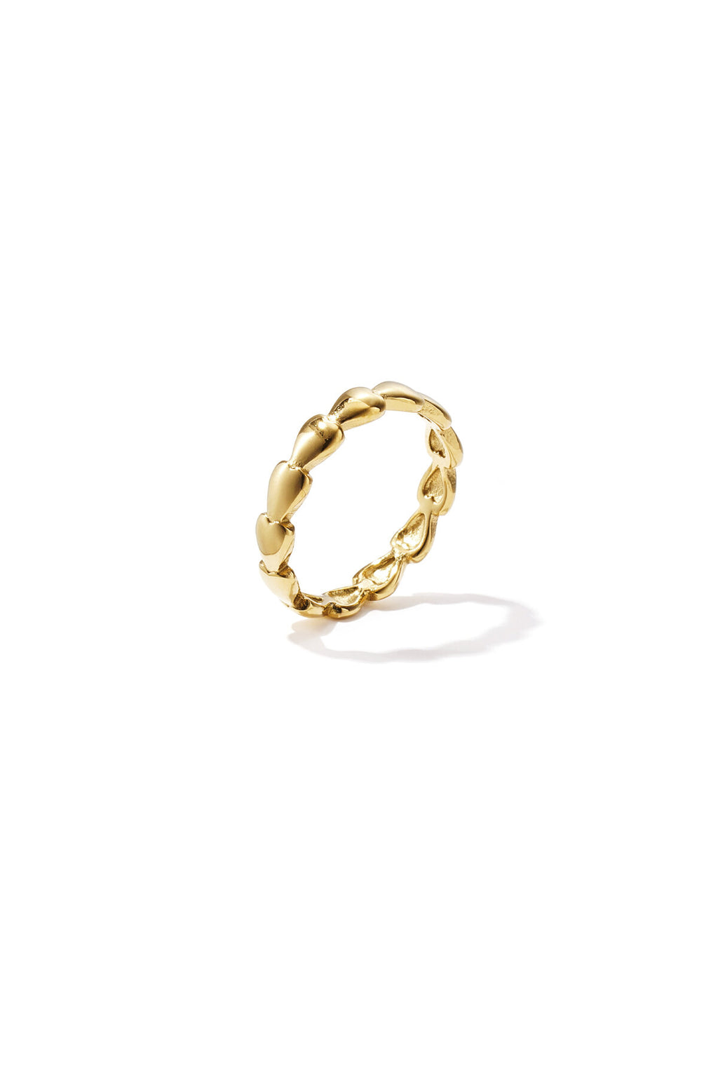 Anillo Cuori Pieni · banda de corazones macizos, acero dorado