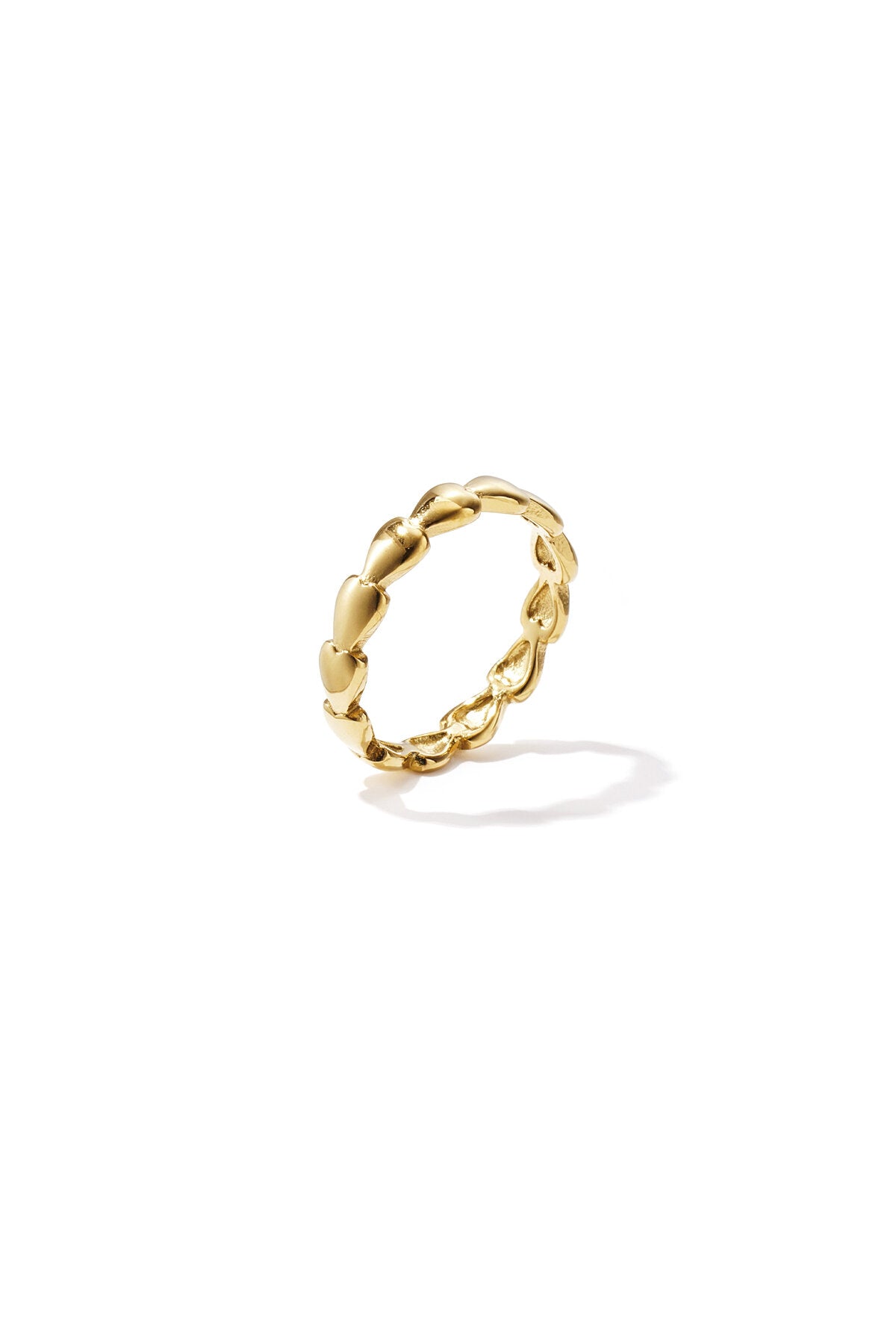 Anillo Cuori Pieni · banda de corazones macizos, acero dorado