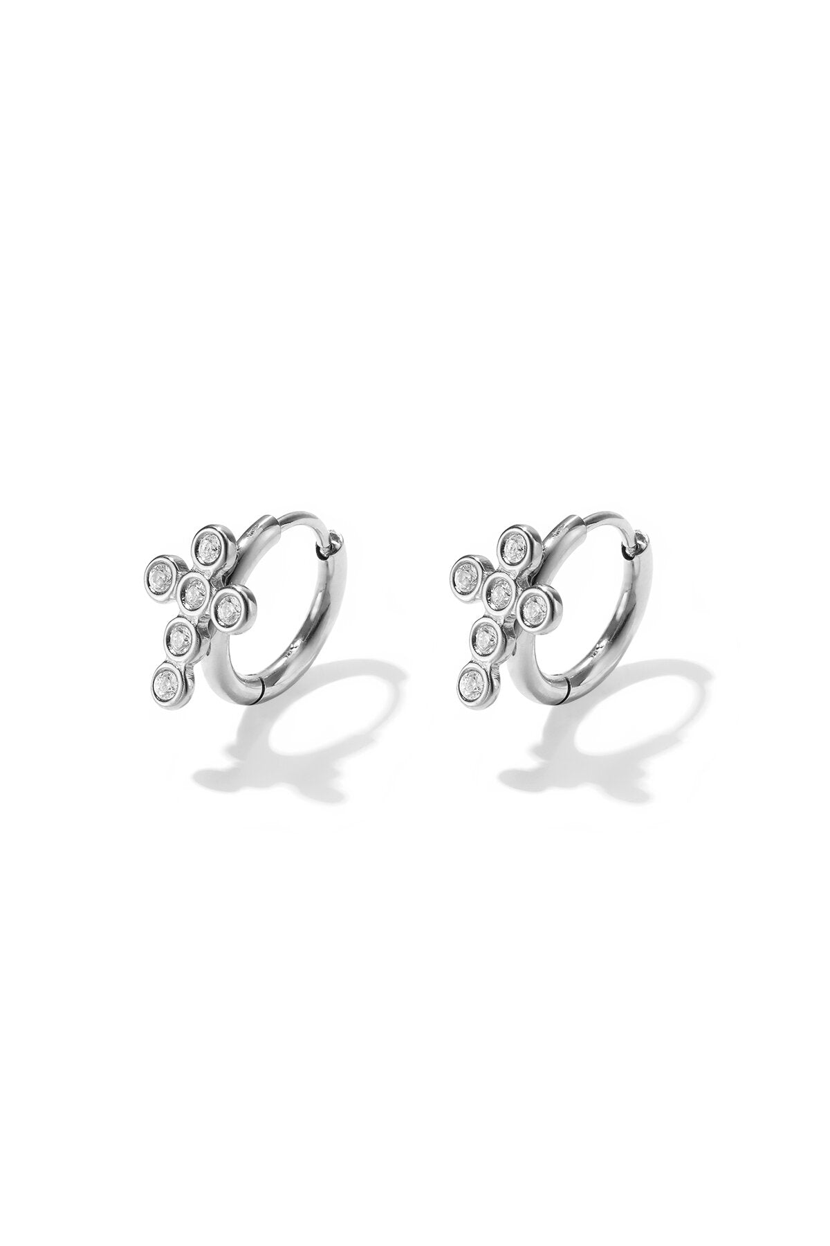 Pendientes Fiorella · flor y cadenita en acero dorado — vista 3