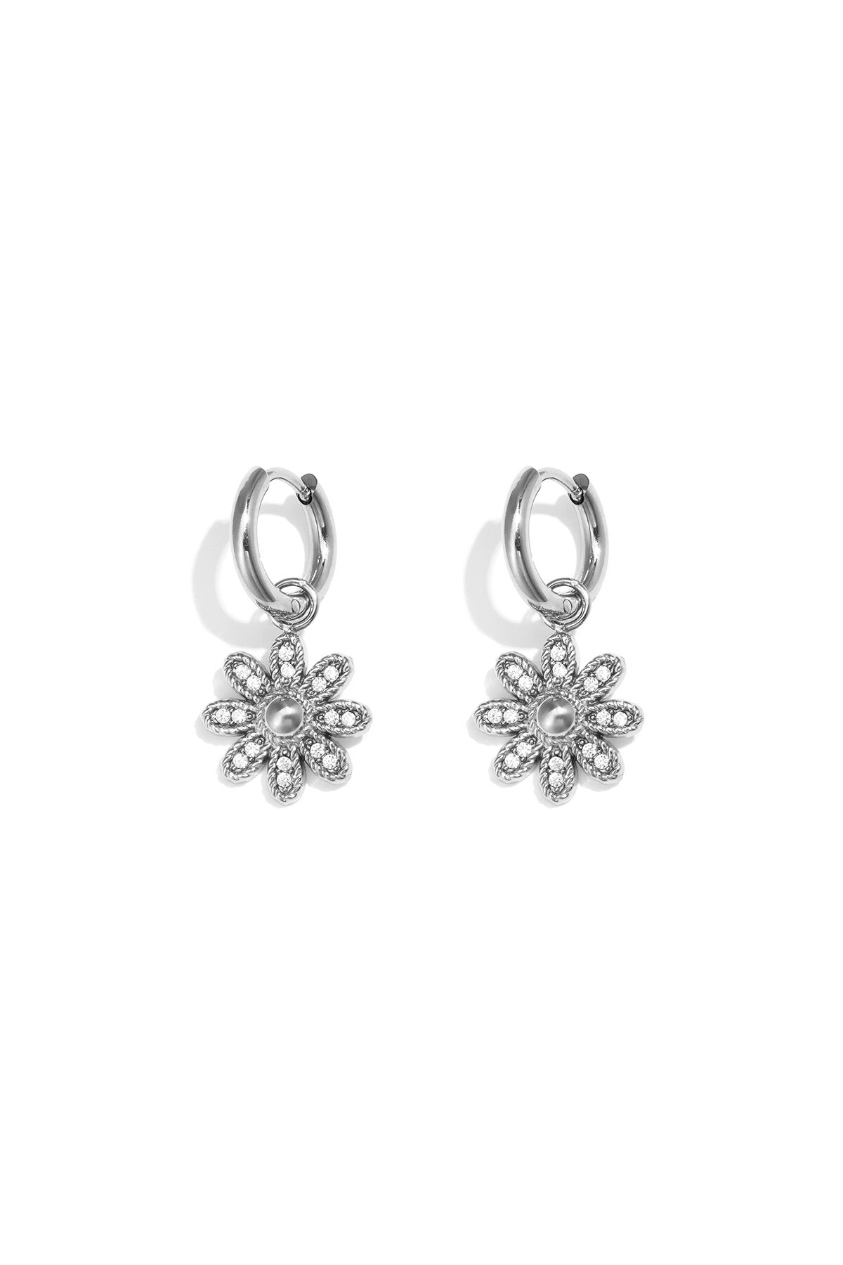 Pendientes Margherita · flor de circonitas en acero dorado — vista 3