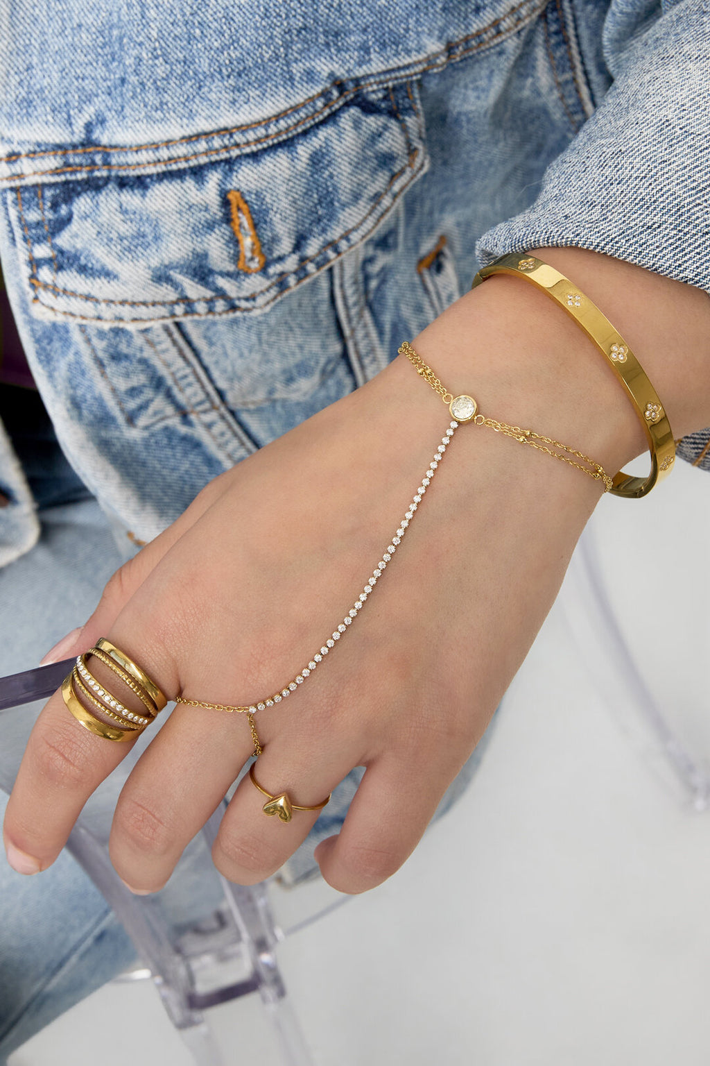 Pulsera-anillo Cuore Pieno · cadena de bolitas — vista 2