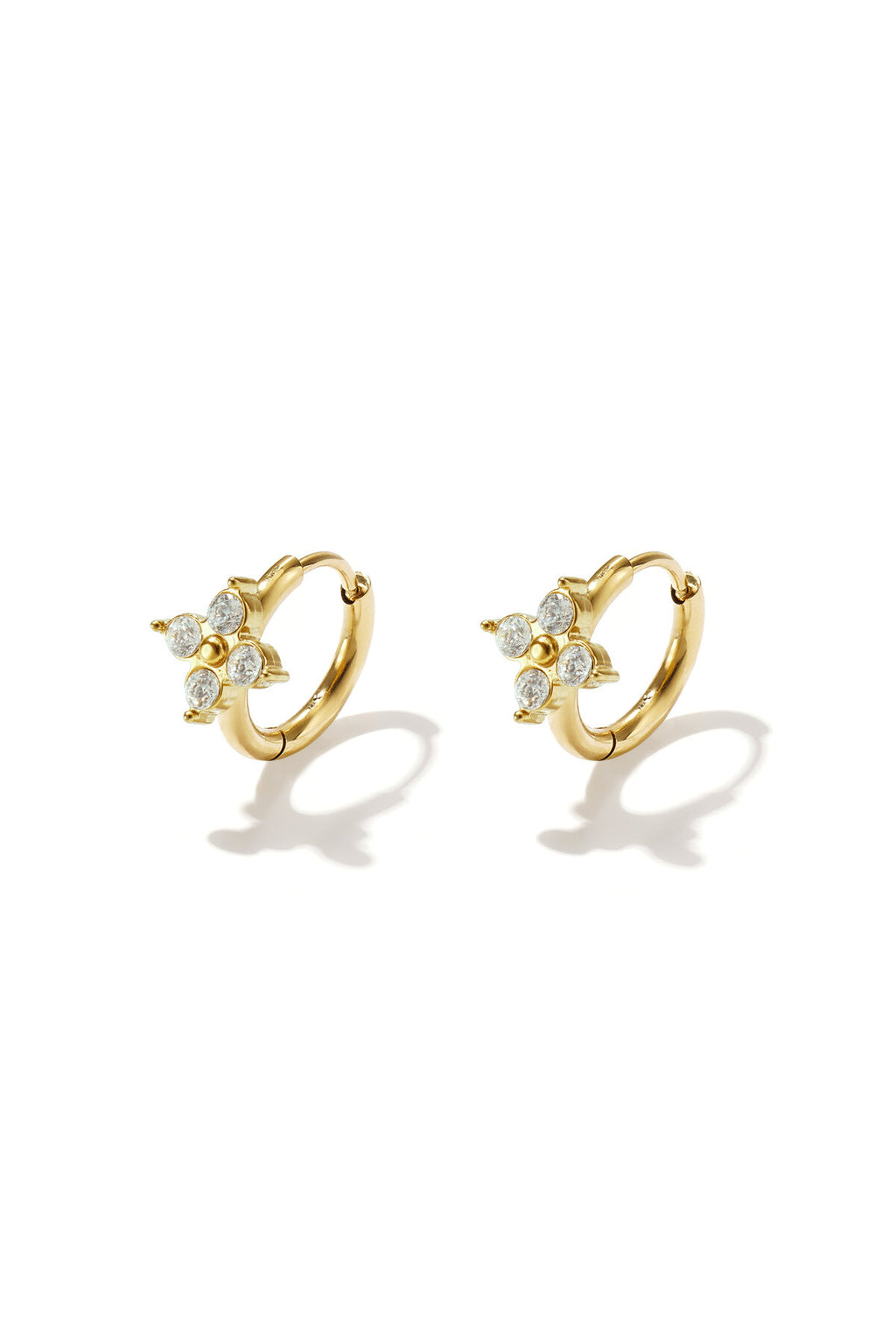 Pendientes Fiorito · flores de circonita en acero dorado — vista 3