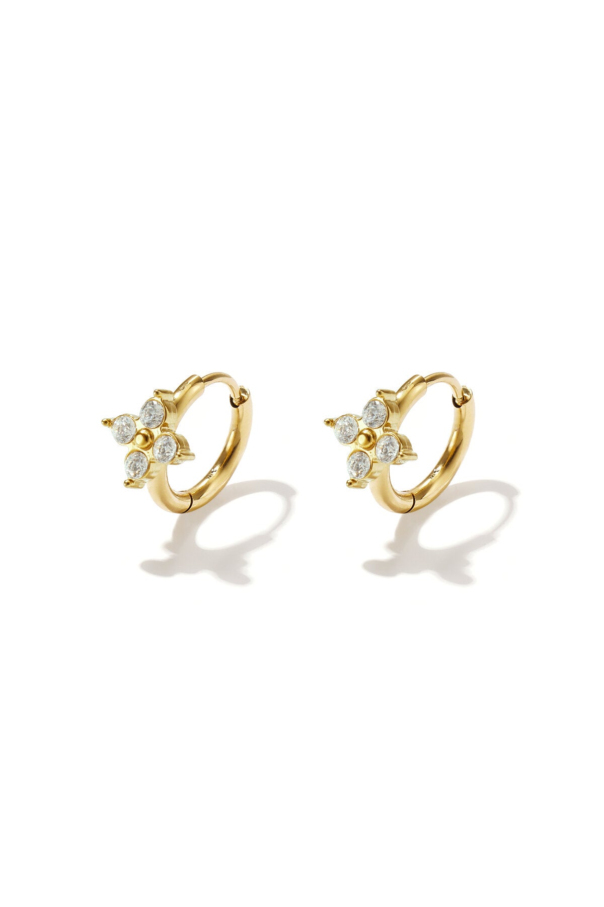 Pendientes Fiorito · flores de circonita en acero dorado — vista 3