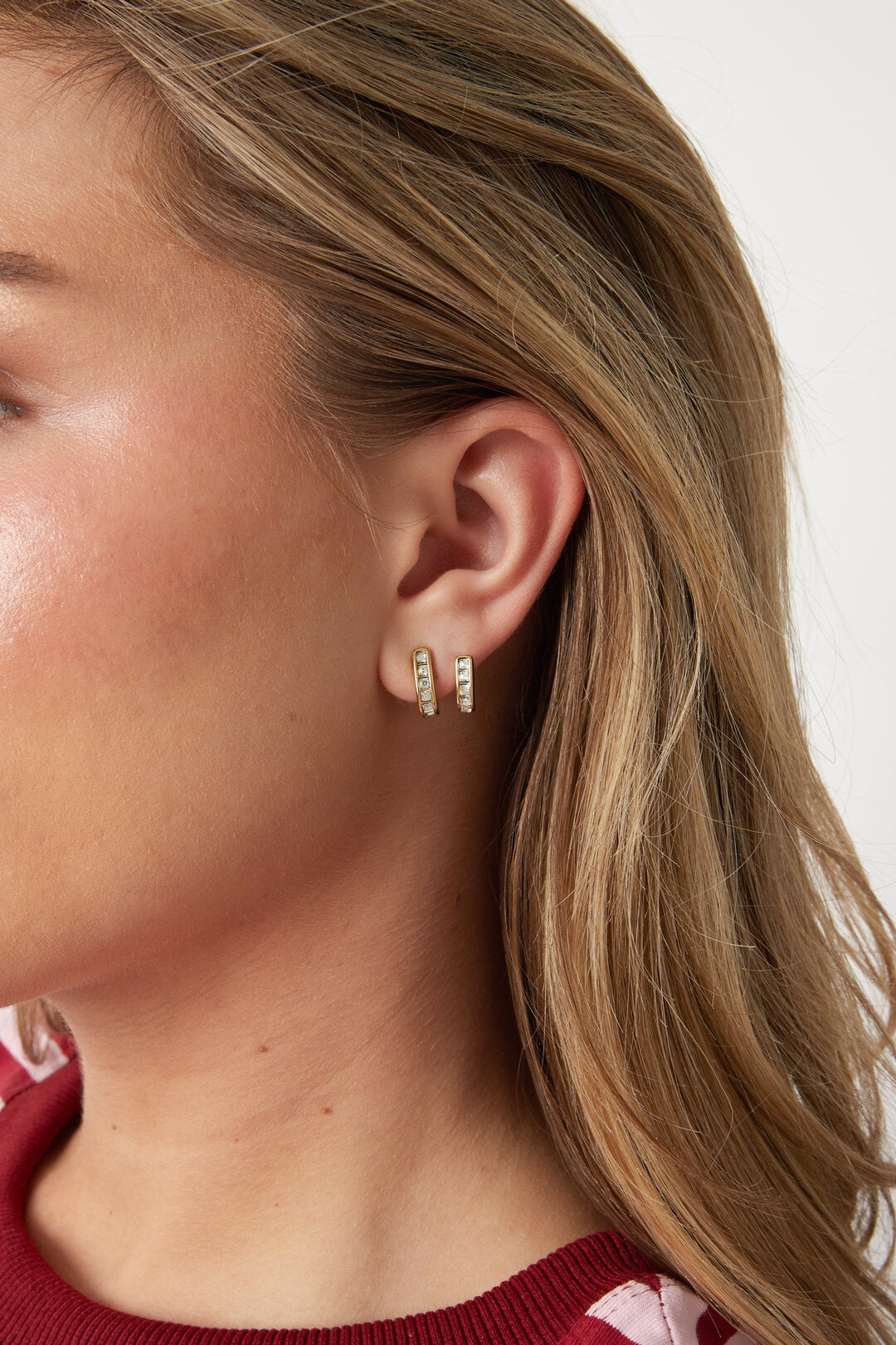 Mini aros Piccolo · doble aro con circonitas, acero dorado — vista 3