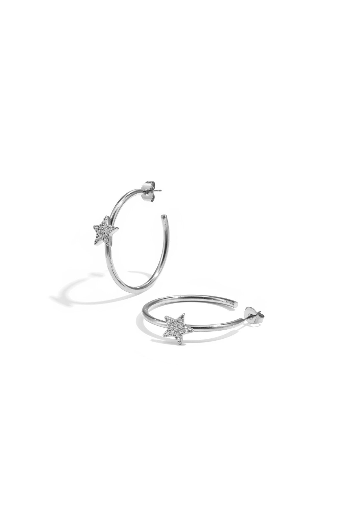 Pendientes Stella · aro con estrella de circonitas, acero dorado — vista 3