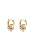Pendientes Nodo · doble anilla con circonitas, acero dorado
