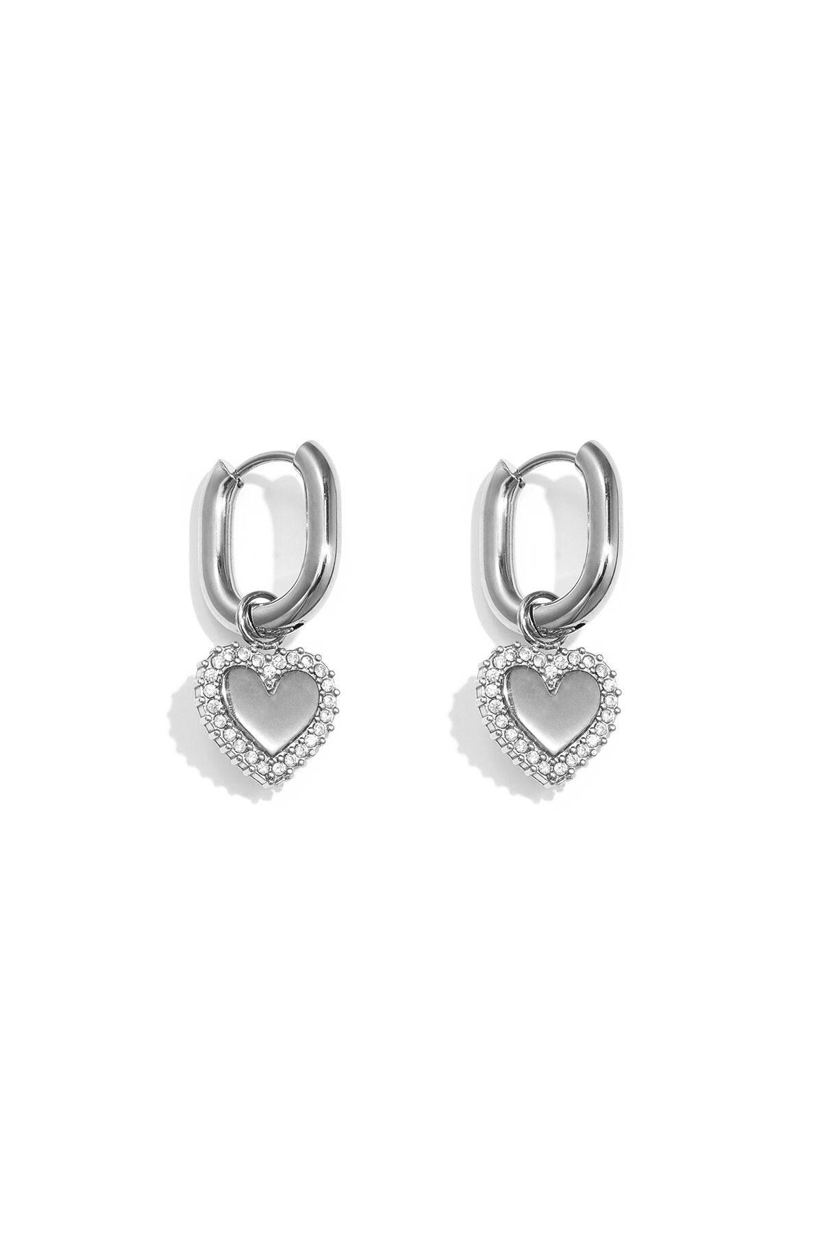 Pendientes Cuore Pavé · corazón orlado de circonitas, acero dorado — vista 3