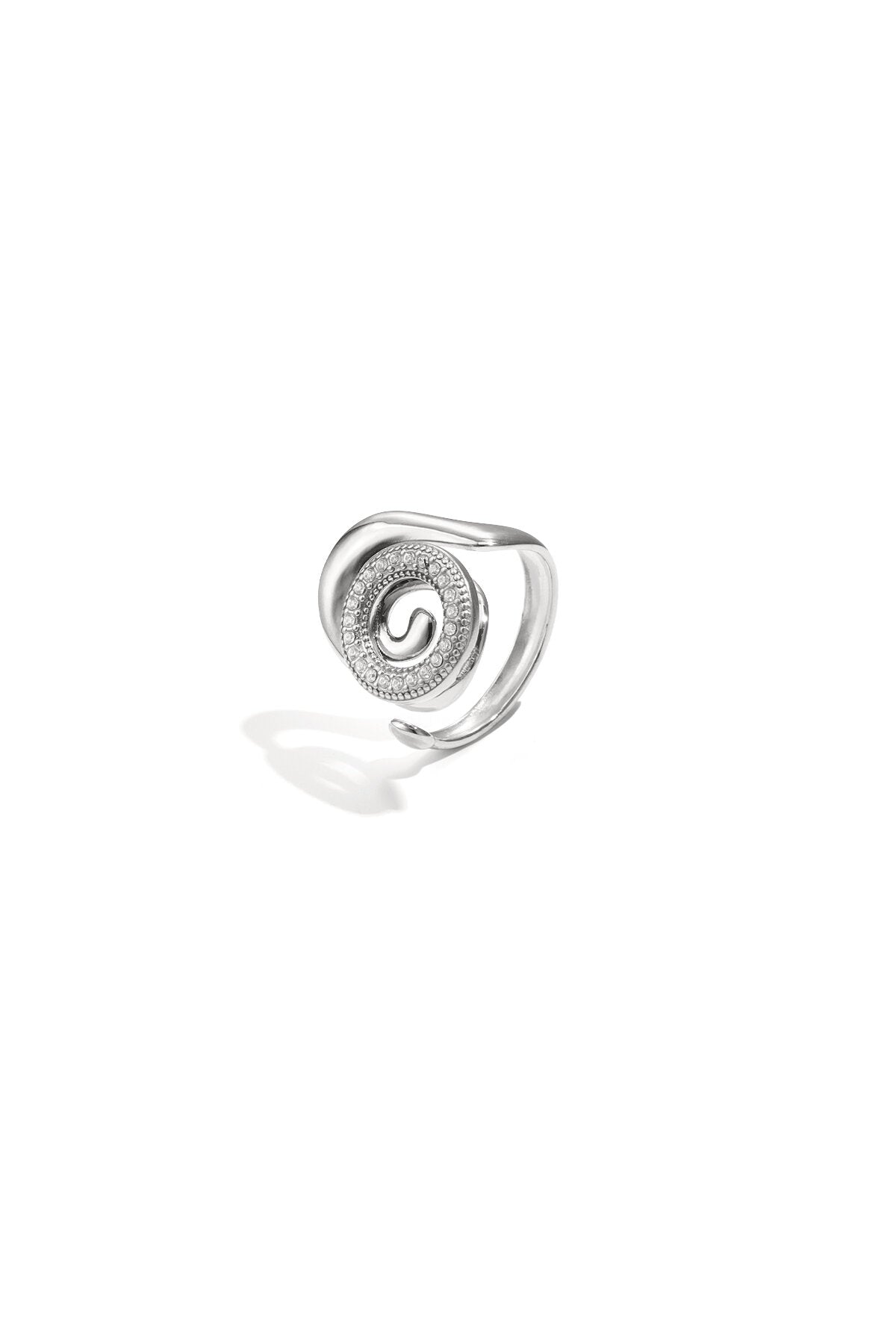 Anillo Spirale · espiral con circonitas, acero dorado — vista 3