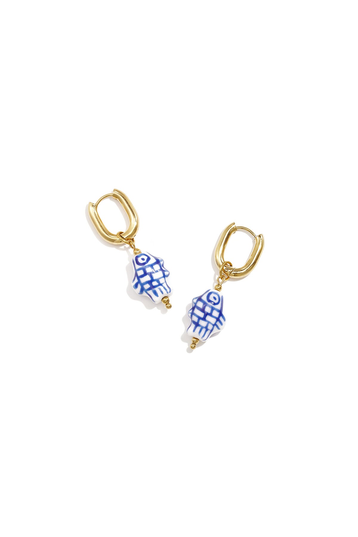 Pendientes Conchiglia Blu · caracola esmaltada en acero dorado