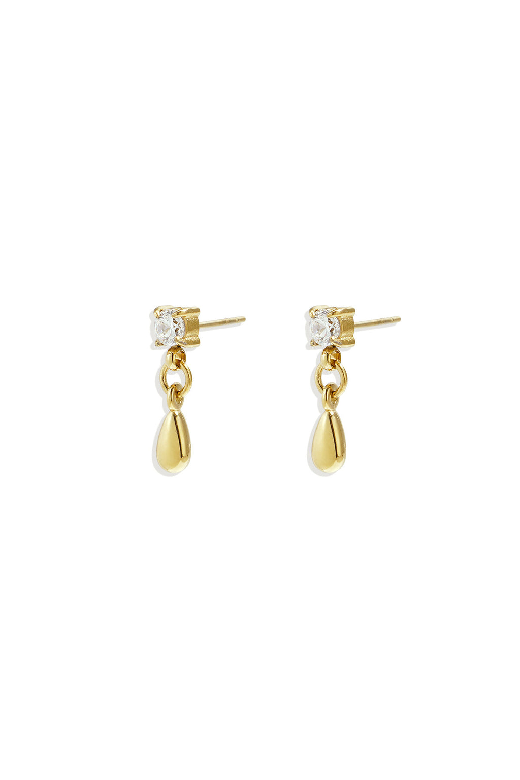 Pendientes Goccia · gota con circonita en acero dorado