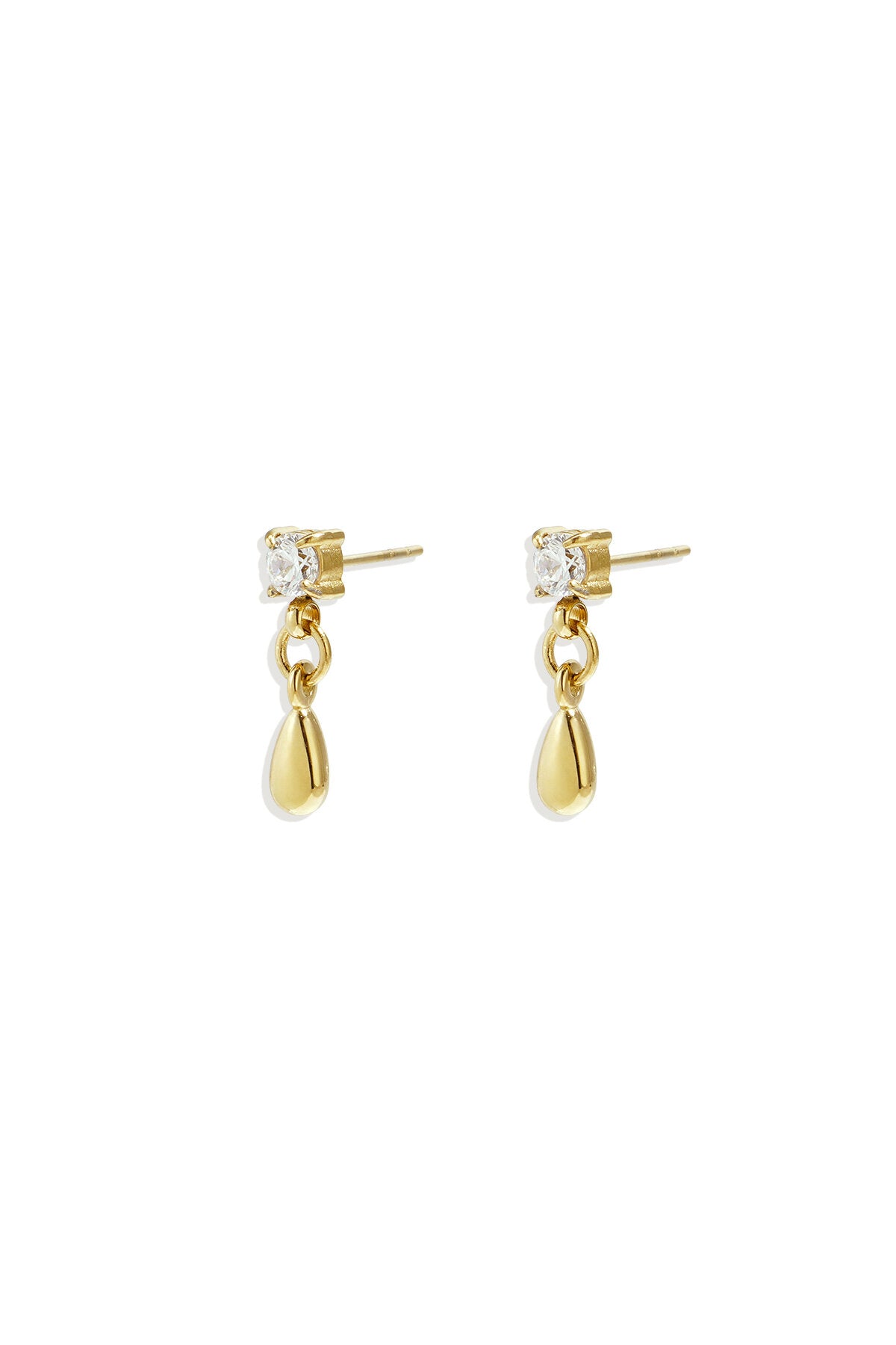 Pendientes Goccia · gota con circonita en acero dorado