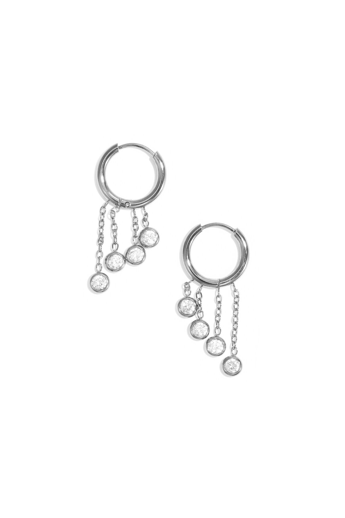 Pendientes Pioggia · cadenitas con circonitas, acero dorado — vista 3