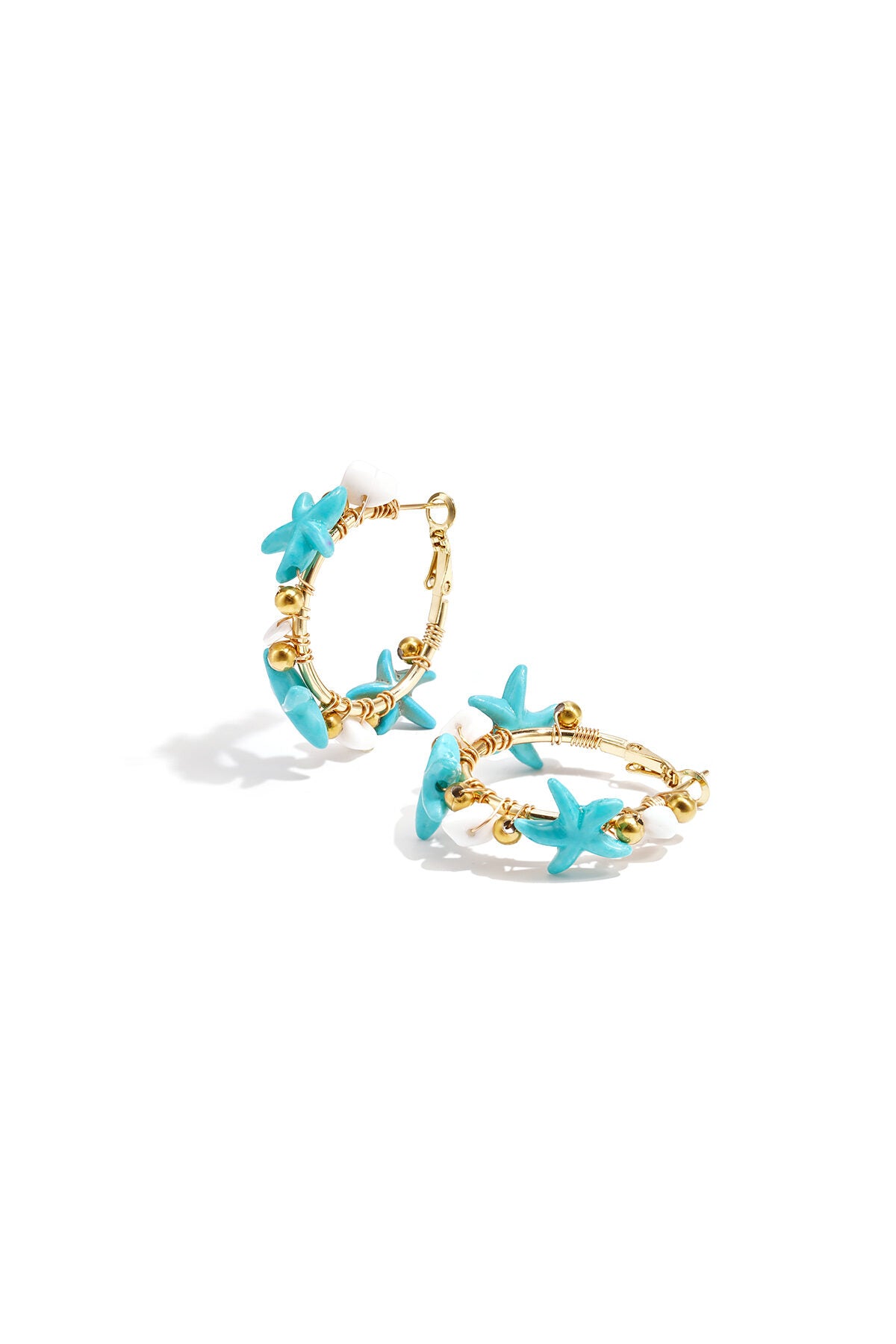 Pendientes Stella Marina · cuentas y estrella de mar, acero dorado