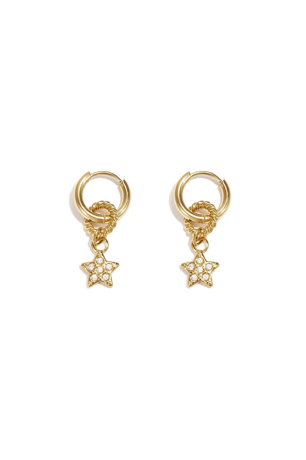 Pendientes Stellina · estrella de circonitas en acero dorado