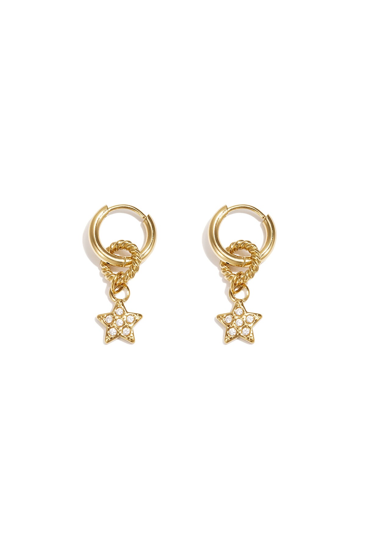 Pendientes Stellina · estrella de circonitas en acero dorado