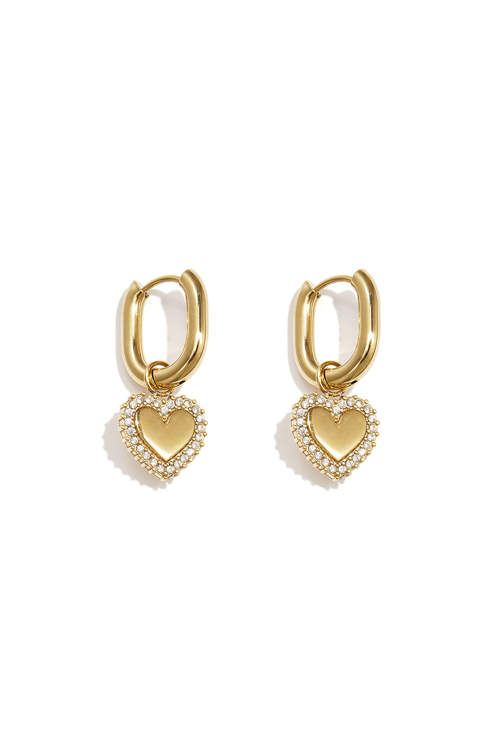 Pendientes Cuore Pavé · corazón orlado de circonitas, acero dorado