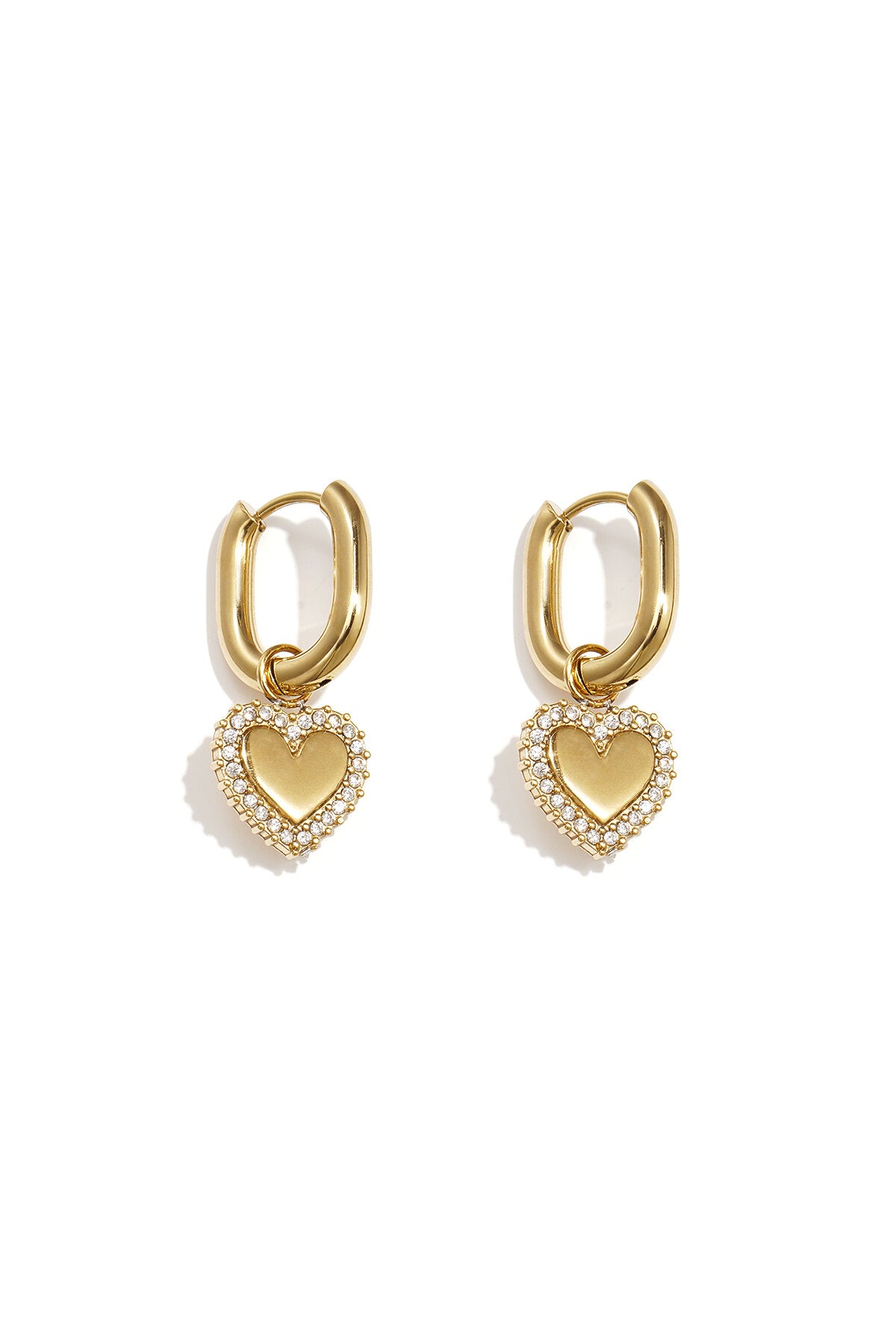 Pendientes Cuore Pavé · corazón orlado de circonitas, acero dorado