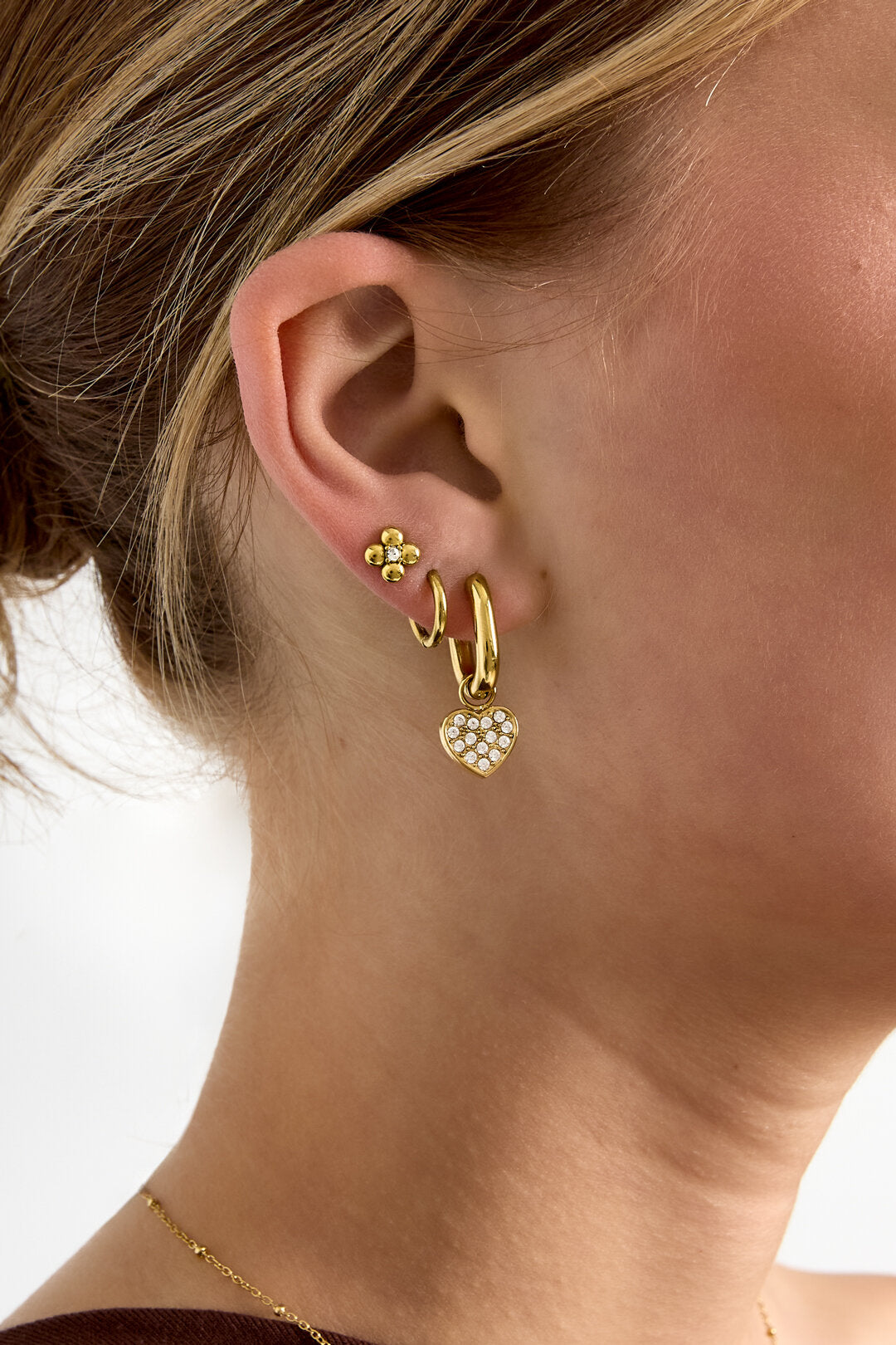 Pendientes Cuore Brillante · corazón de circonitas, acero dorado — vista 2