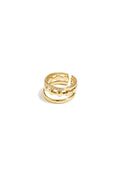 Anillo Strati · triple banda con hilera de circonitas, acero dorado
