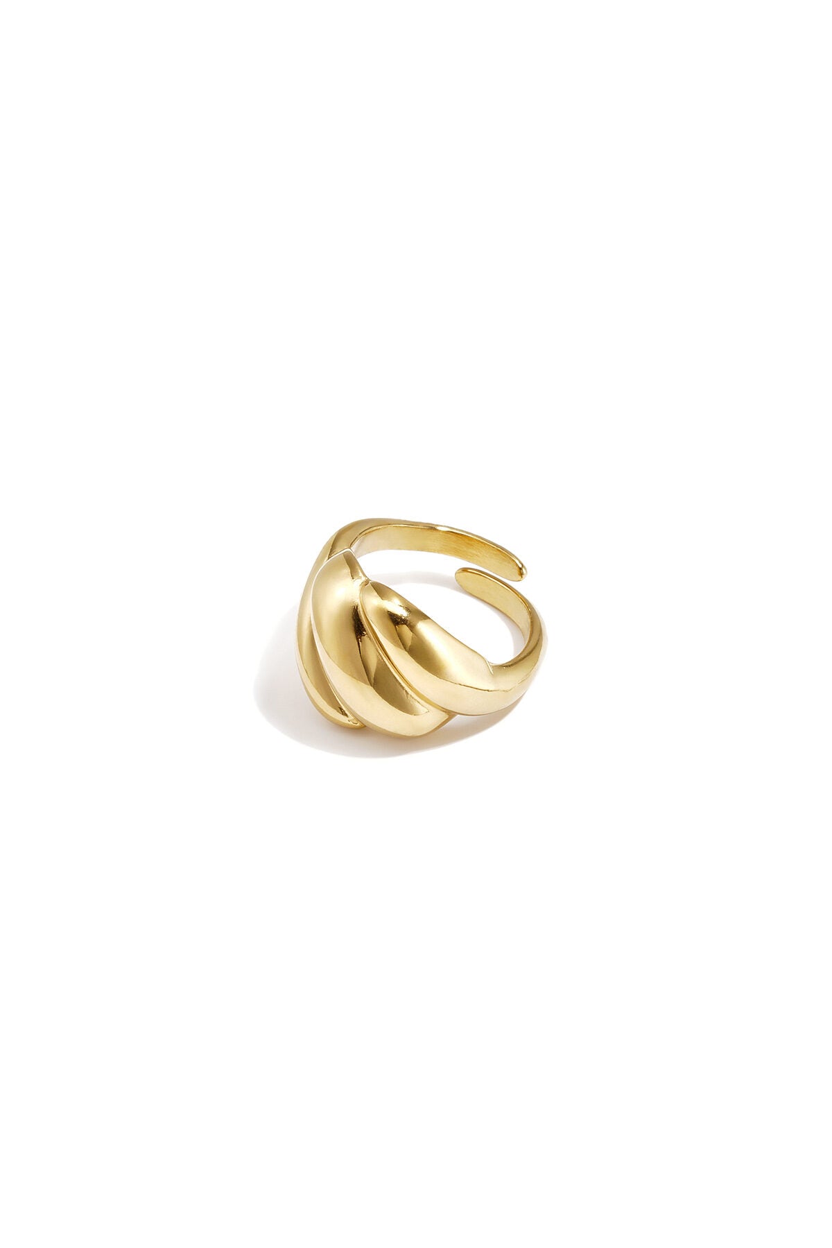 Anillo Voluta · banda envolvente maciza, acero dorado