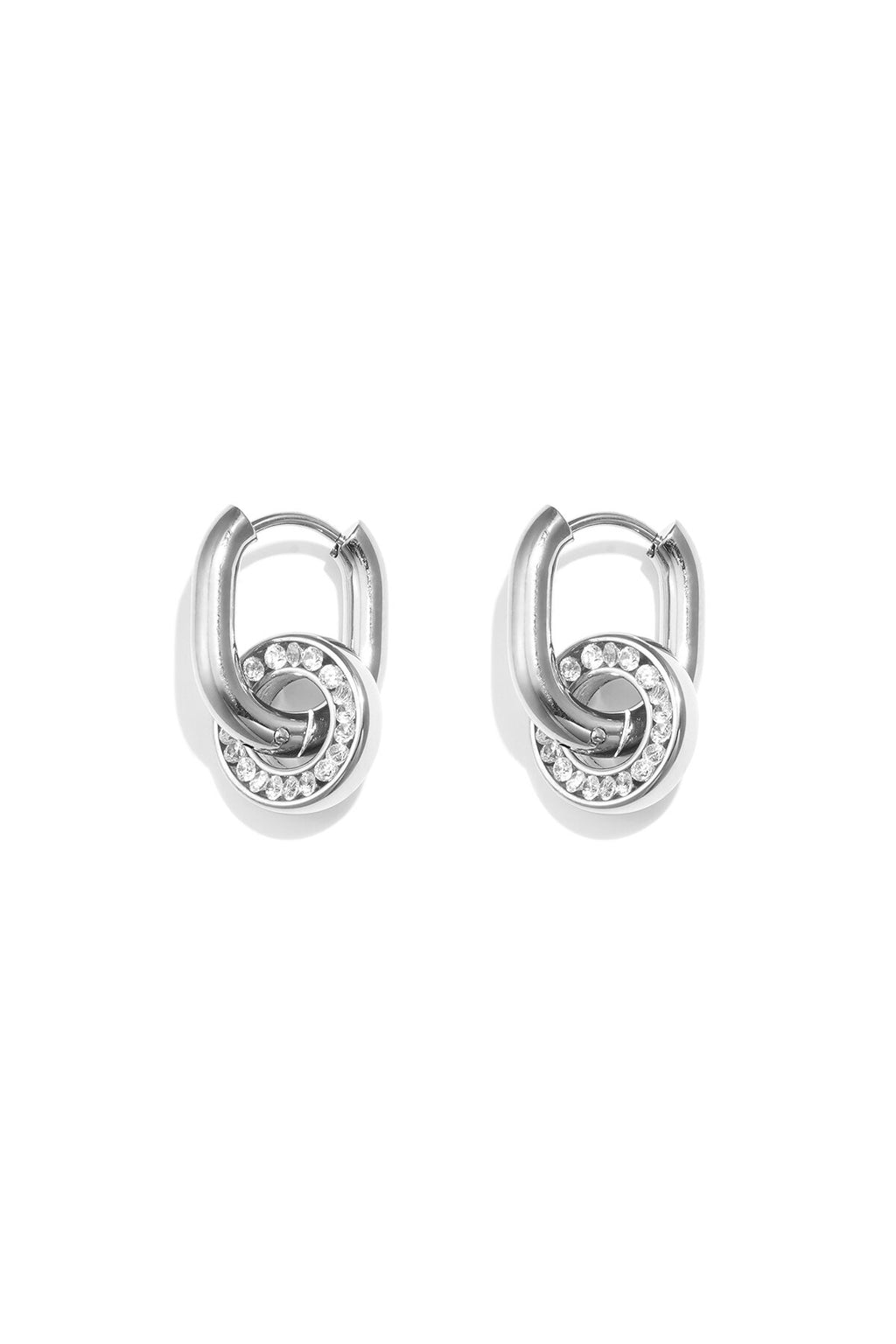 Pendientes Nodo · doble anilla con circonitas, acero dorado — vista 3