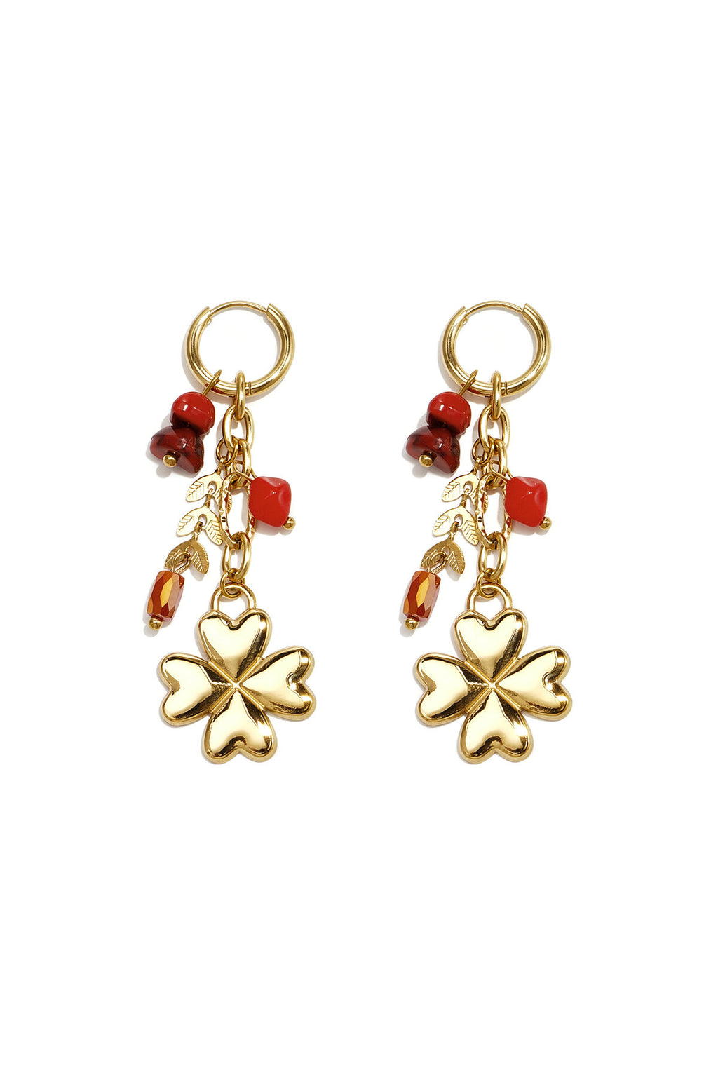 Pendientes Quadrifoglio Smalto · trébol y cuentas de color, acero dorado