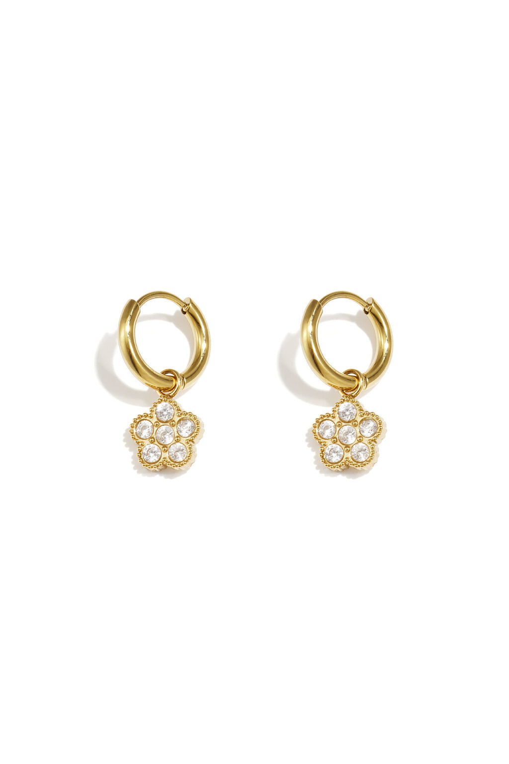 Pendientes Quadrifoglio · trébol de circonitas, acero dorado