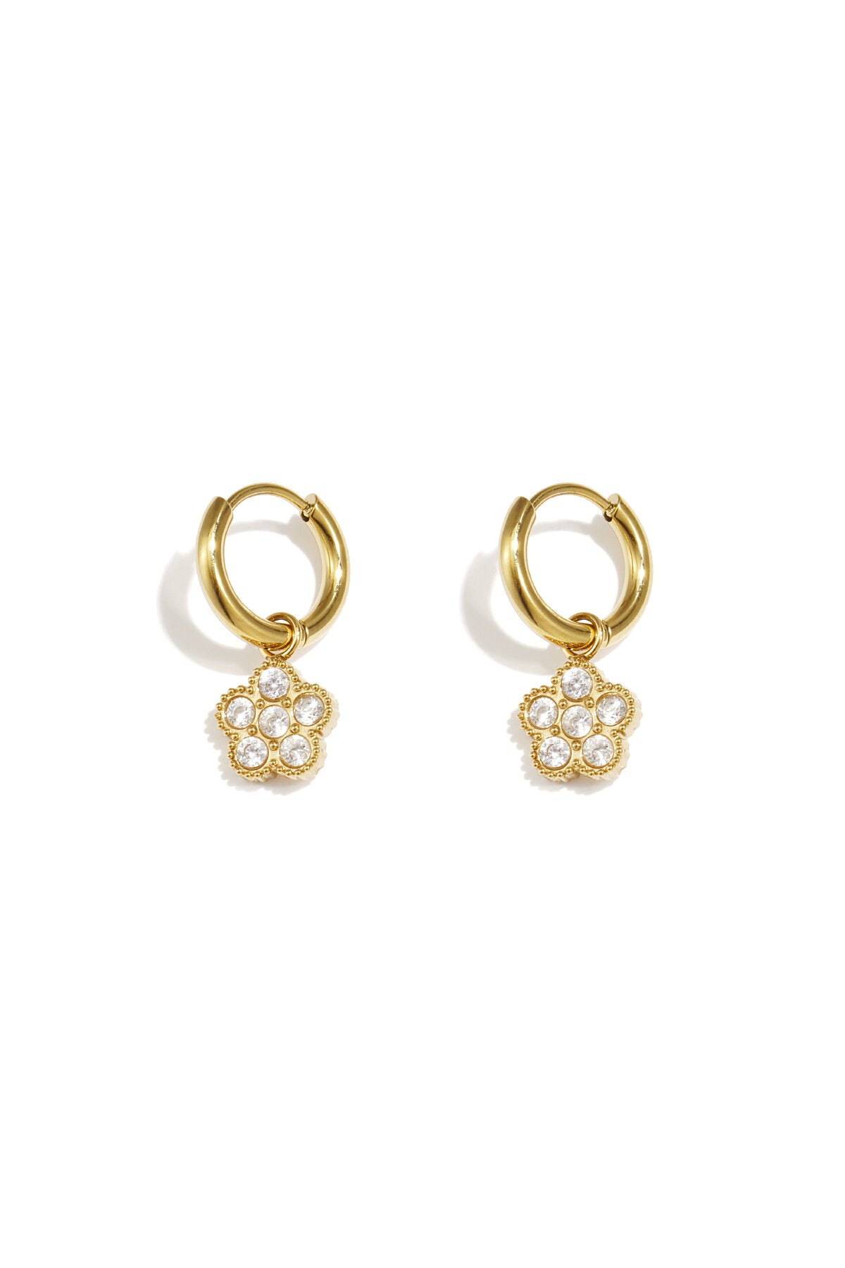 Pendientes Quadrifoglio · trébol de circonitas, acero dorado