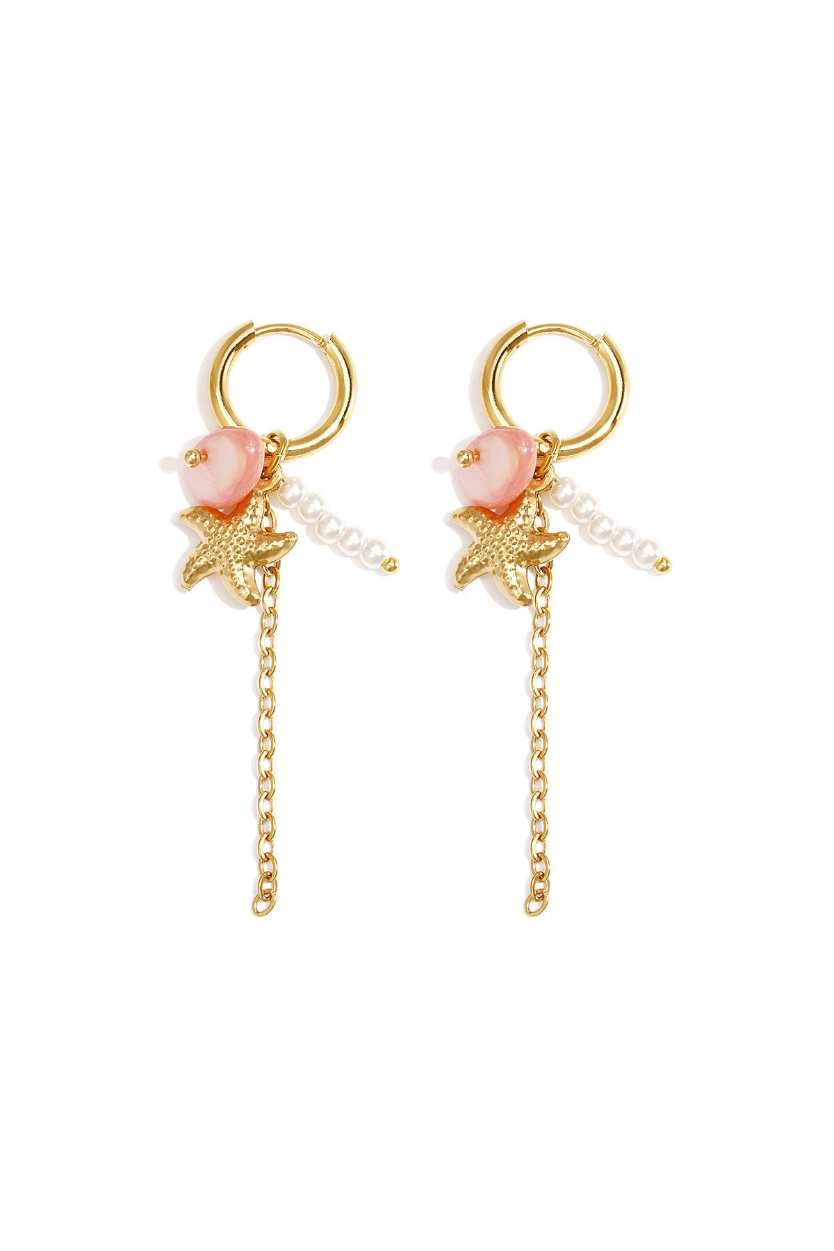Pendientes Mare · estrella de mar y perlas en acero dorado