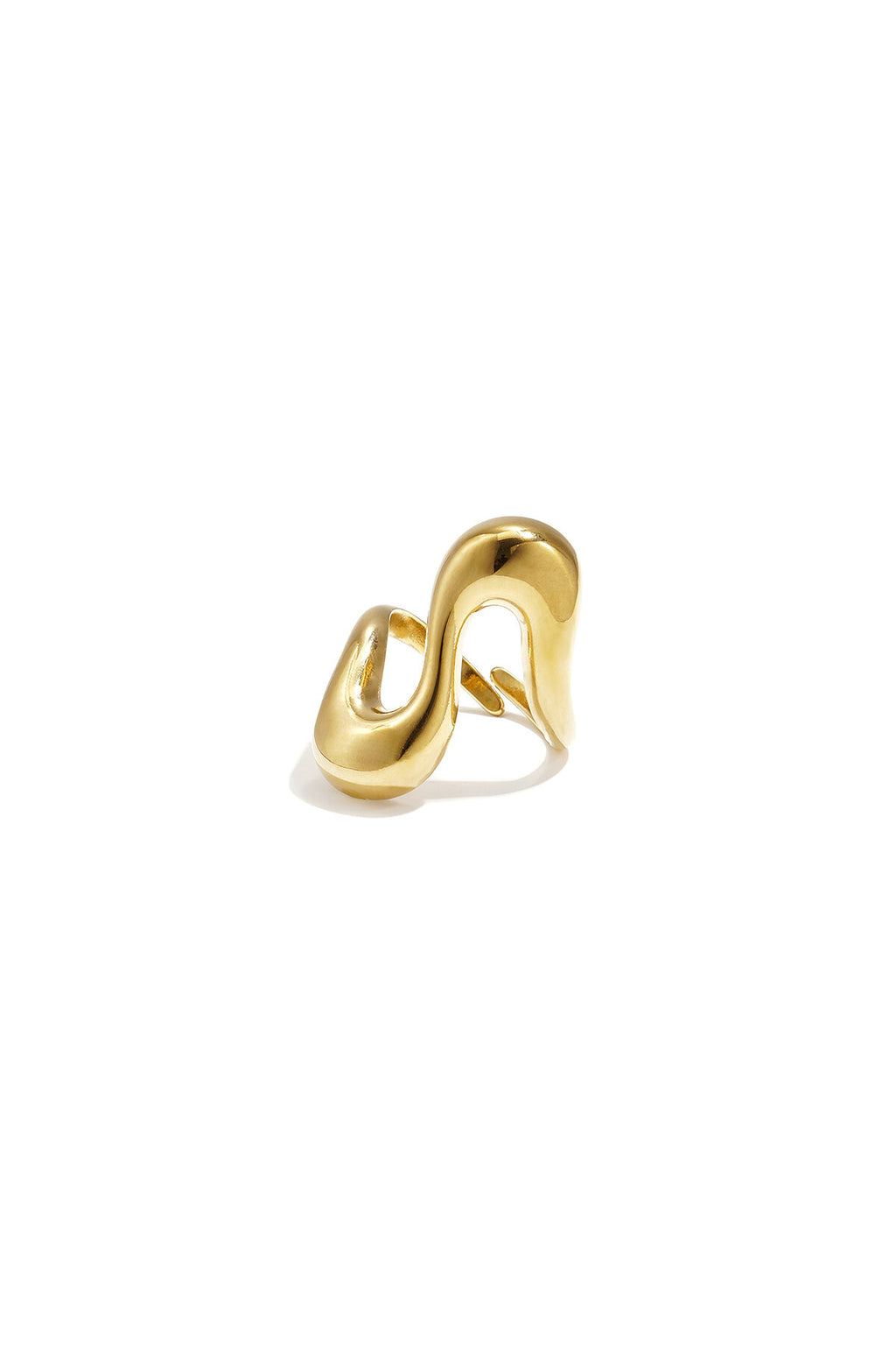 Anillo Onda · banda escultórica en zigzag, acero dorado