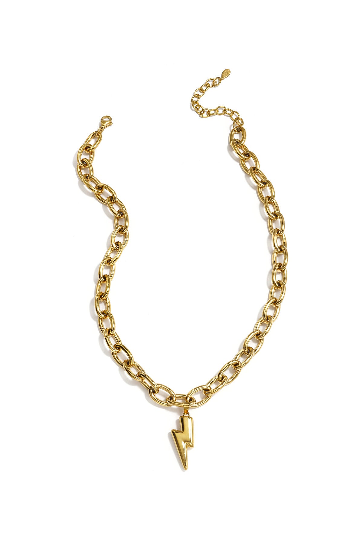 Collar Maglia Grossa · cadena gruesa con rayo, acero dorado