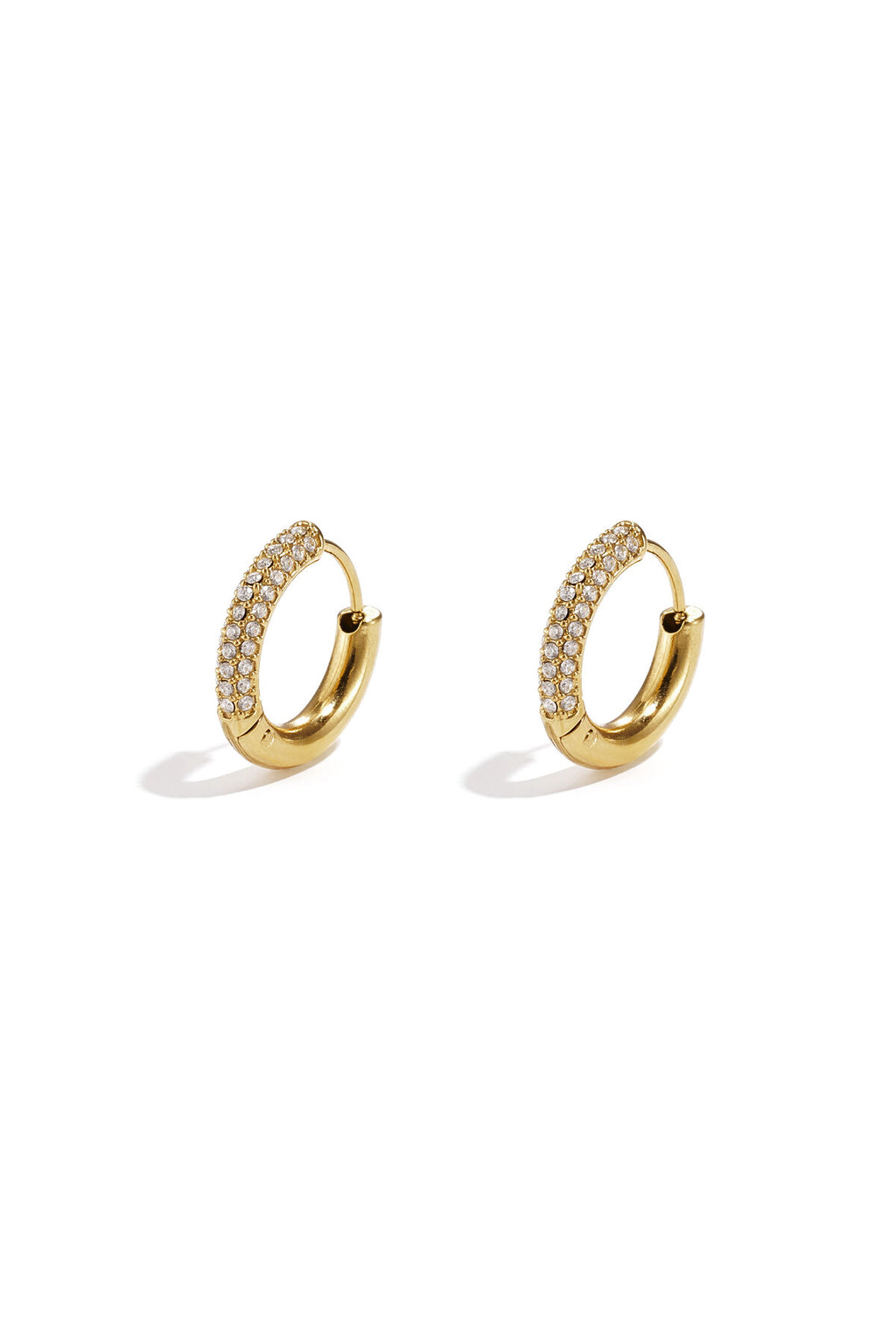 Pendientes Pavé · aro con circonitas, acero dorado