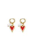 Pendientes Cuore · corazón esmaltado y perla en acero dorado