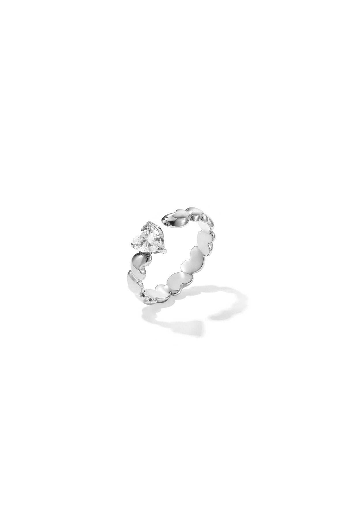 Anillo Cuore Solitario · banda de corazones con circonita, acero dorado — vista 3
