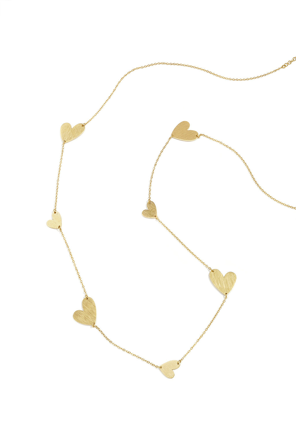 Collar Lungo Cuori · corazones en cadena larga de acero dorado