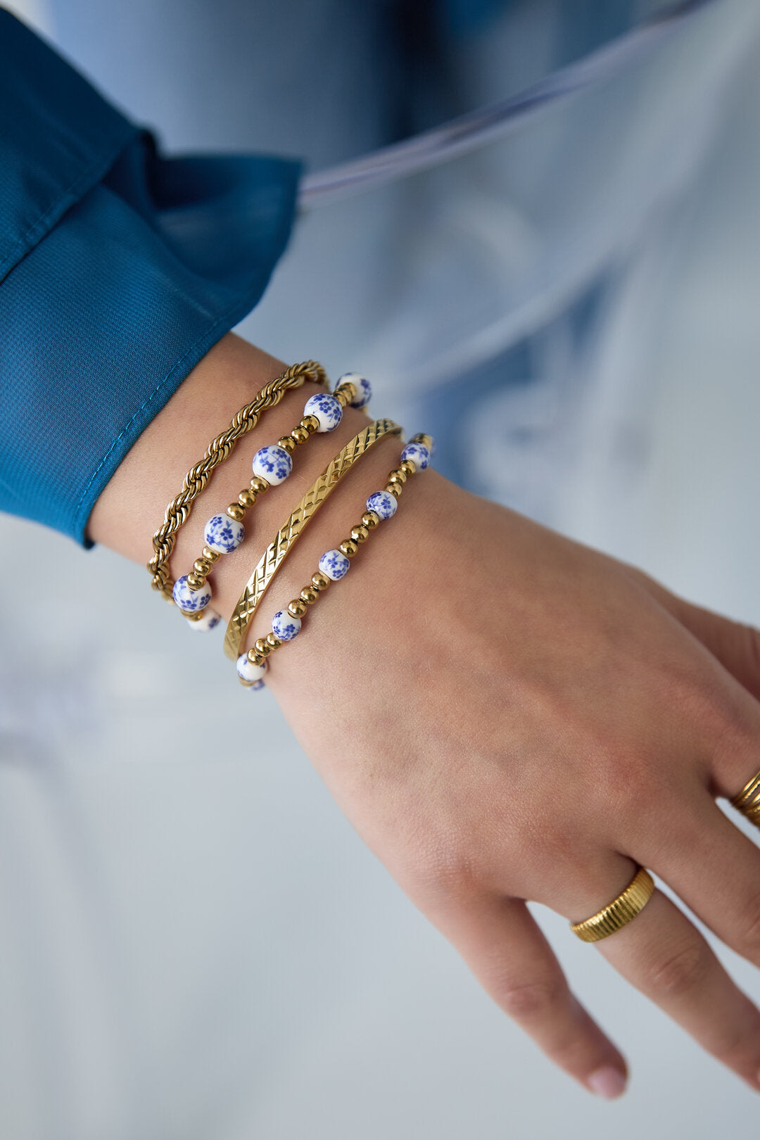 Pulsera Perline Blu · cuentas con flores — vista 2