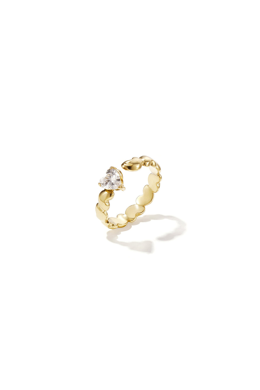 Anillo Cuore Solitario · banda de corazones con circonita, acero dorado