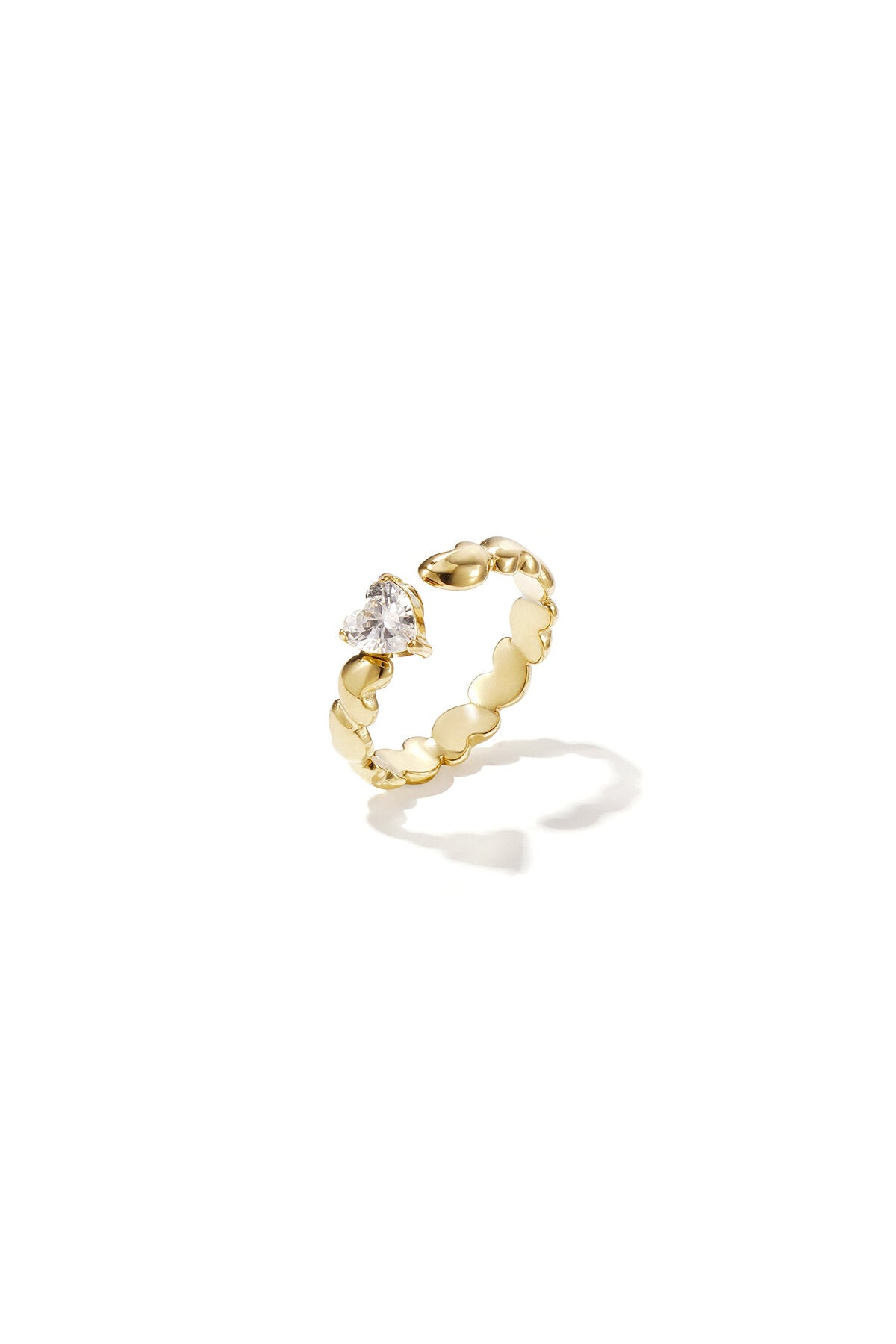 Anillo Cuore Solitario · banda de corazones con circonita, acero dorado