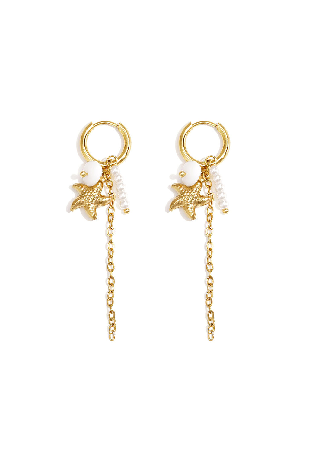 Pendientes Mare · estrella de mar y perlas en acero dorado — vista 3