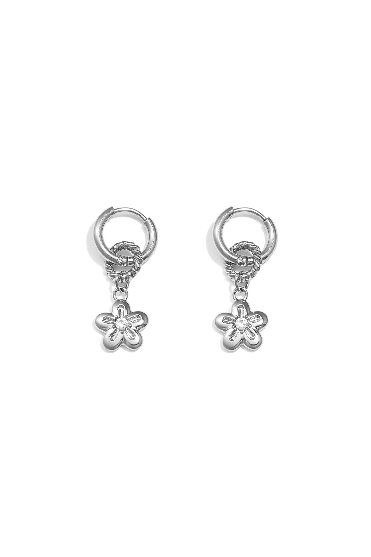 Pendientes Fiorellina · flor calada de circonitas, acero dorado — vista 3