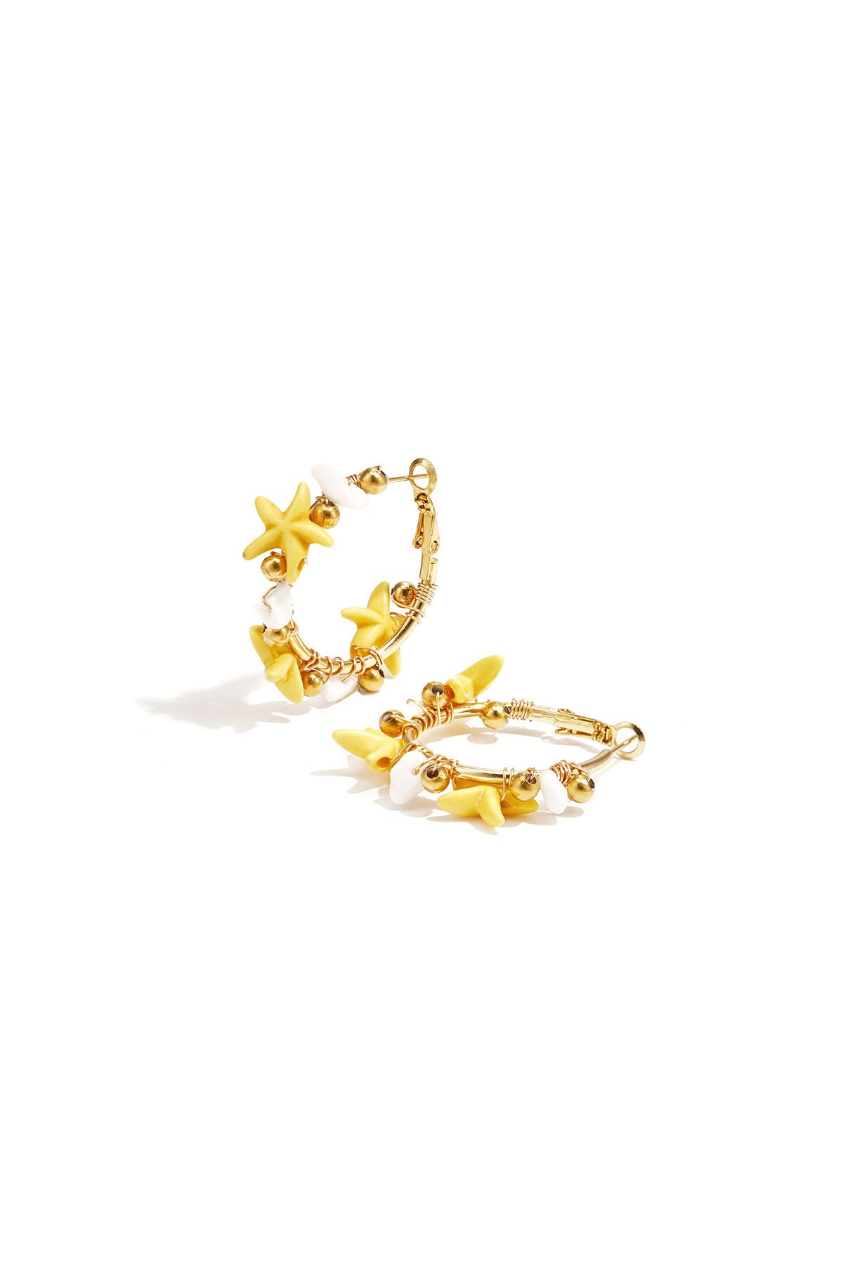 Pendientes Stella Marina · cuentas y estrella de mar, acero dorado — vista 4