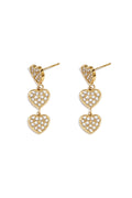 Pendientes Due Cuori · corazones de circonitas, acero dorado