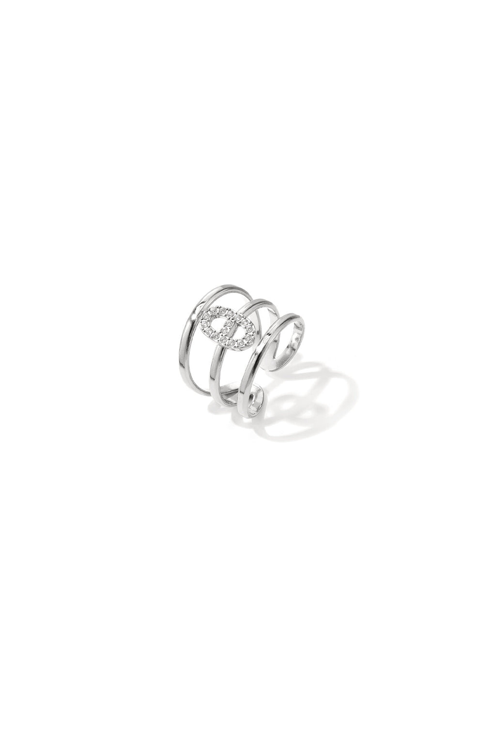 Anillo Maglia · triple aro con eslabón de circonitas, acero dorado — vista 3