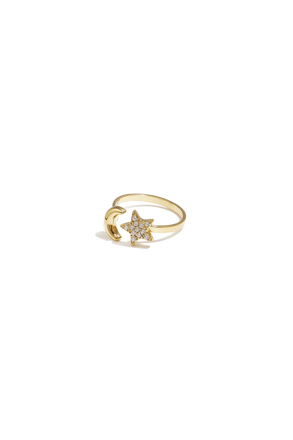 Anillo Luna · luna y estrella de circonitas, acero dorado