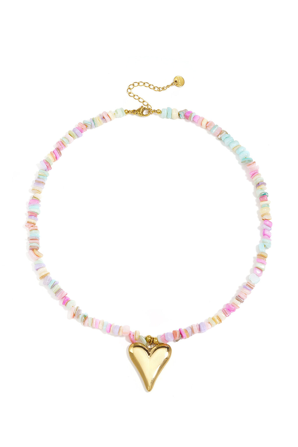 Collar Conchiglie · cuentas de nácar con corazón de acero dorado — vista 3