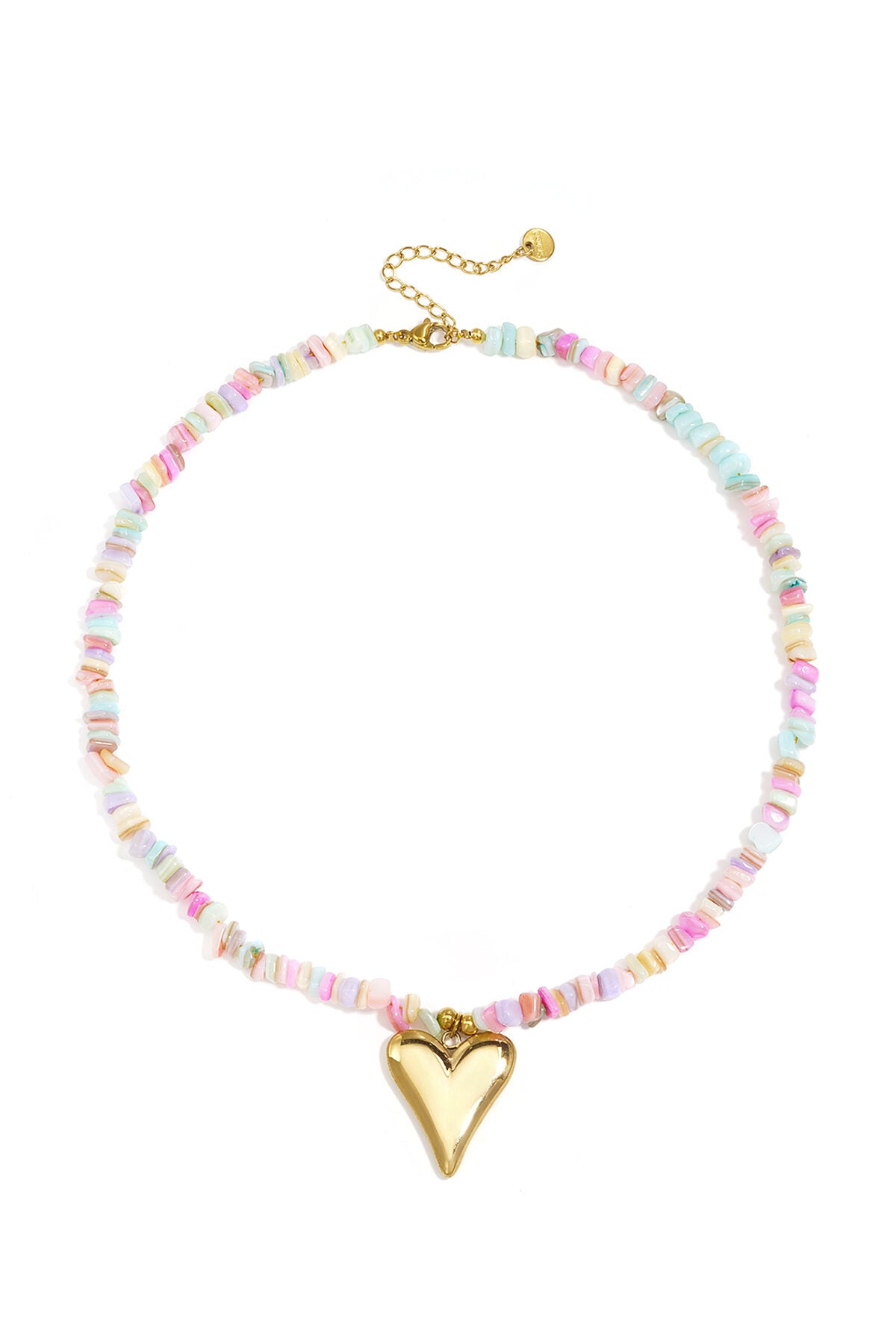 Collar Conchiglie · cuentas de nácar con corazón de acero dorado — vista 3