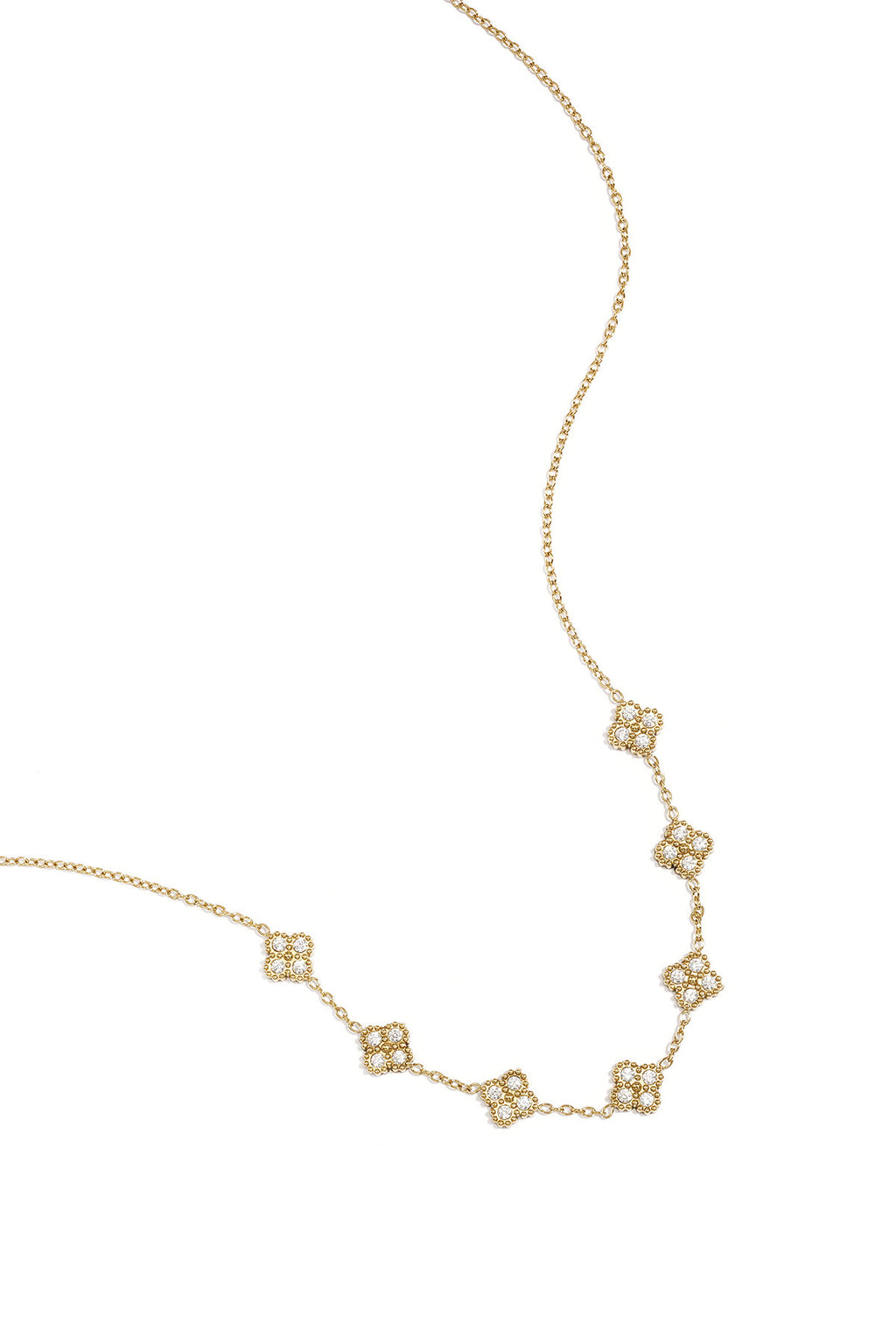 Collar Quadrifogli · tréboles de circonitas en acero dorado