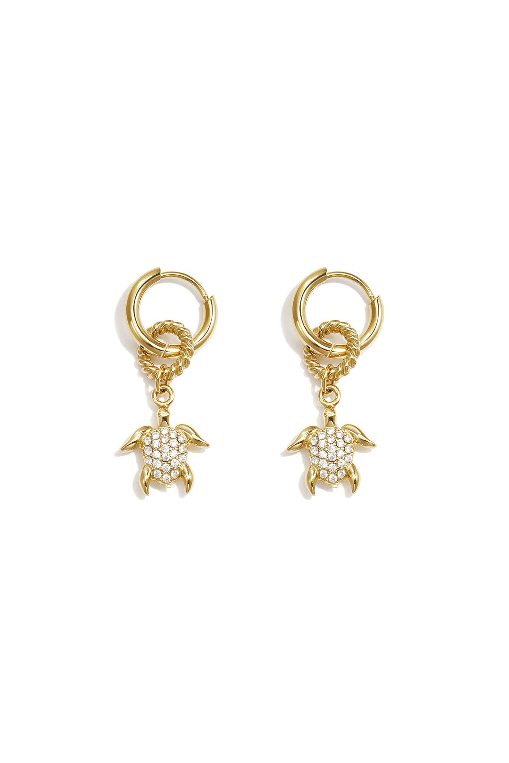 Pendientes Tartaruga · tortuga de circonitas en acero dorado