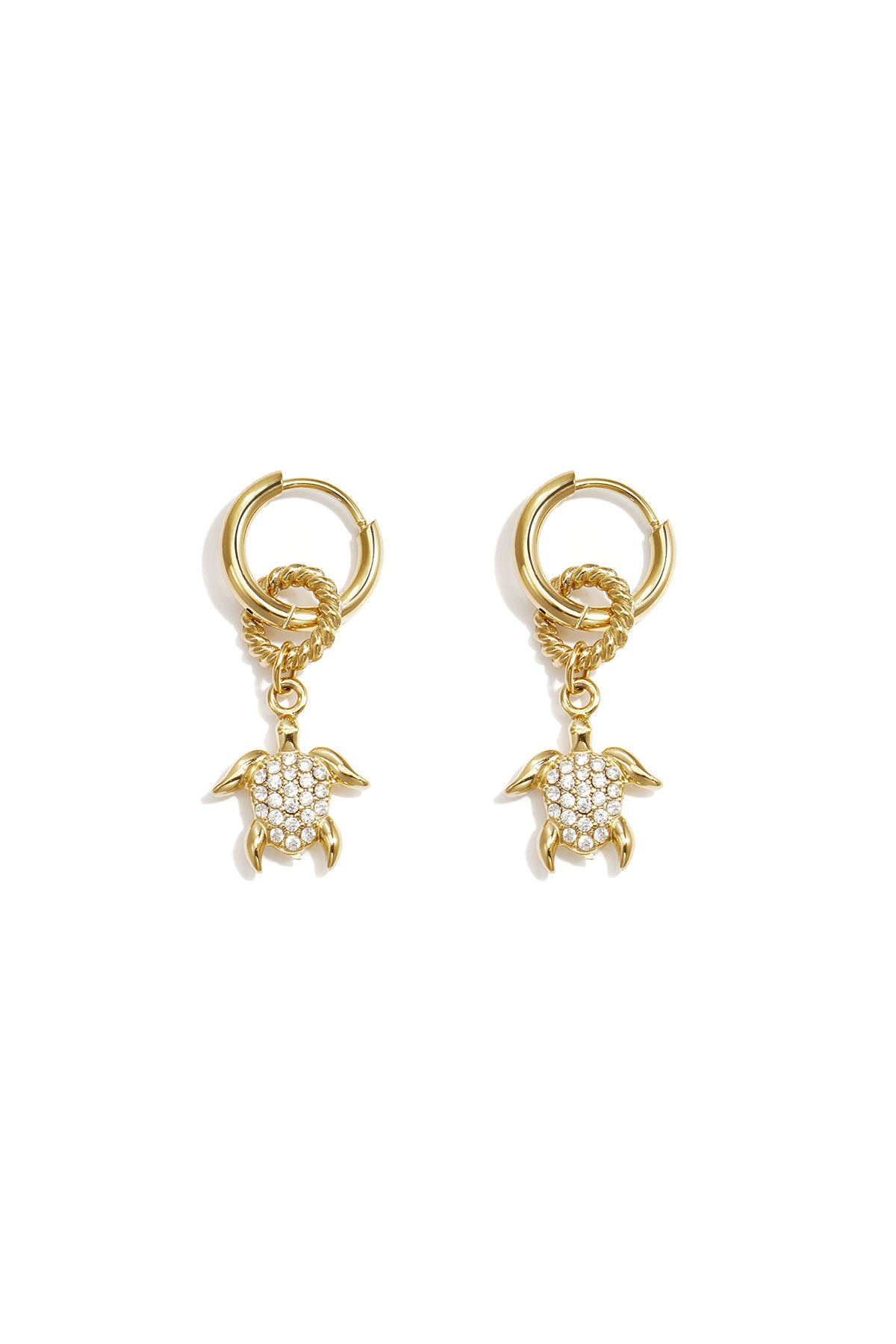 Pendientes Tartaruga · tortuga de circonitas en acero dorado